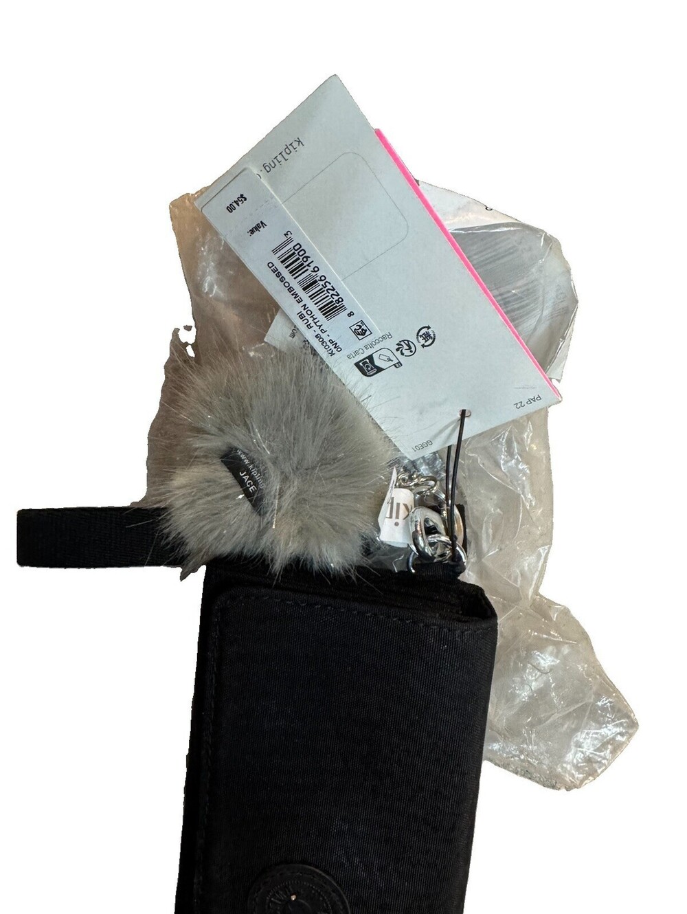 (A3) Kipling New Money Wallet Black Bifold ID Card Holder Monkey Charm NWT $44 - Picture 2 of 6
